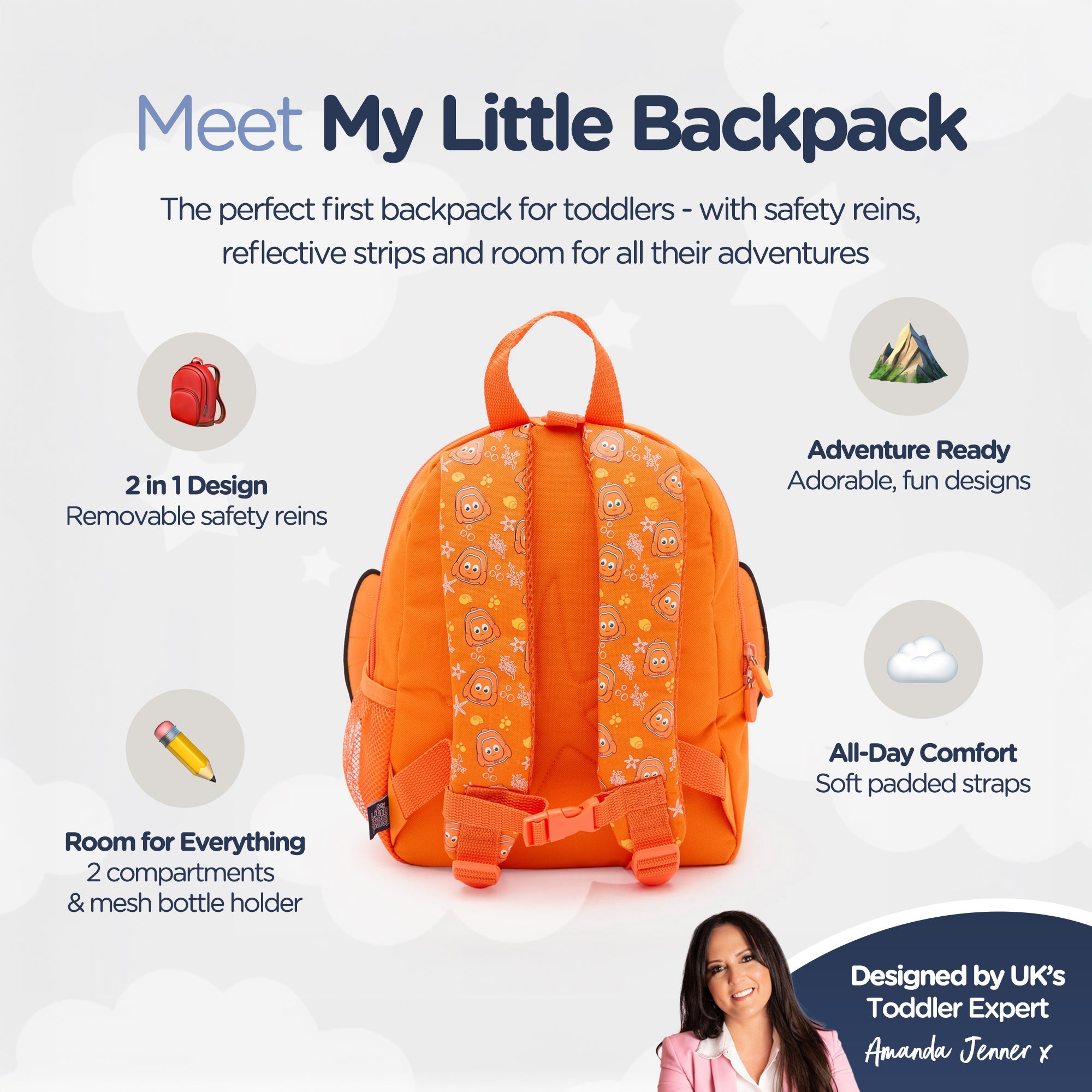 Dinosaur Clownfish Toddler Backpack Safety Reins