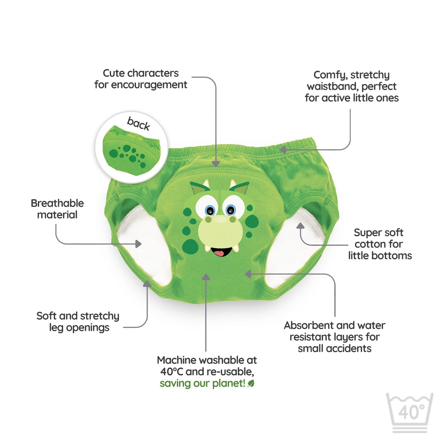 Potty Training Underwear 3-Pack - Dinosaur Design Training Pants For Toddlers 2T-5T